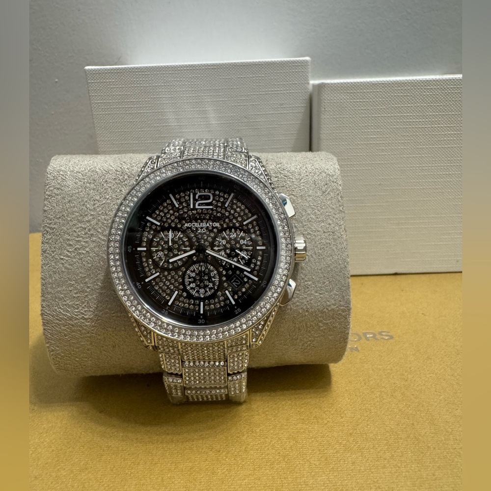 Michael Kors Oversized Accelerator 2.0 Pavé Silver-Tone and Black Women's Watch